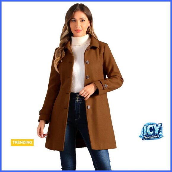 Jackets & Blazers - Women's Winter Pea Coat Peter Pan Collar A-Line Mid-Thigh Fully Lined